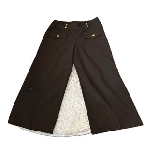 Larry Levine Chocolate Brown Stretch Pants NEW Sz 8 Wide Leg Gold Button Accent